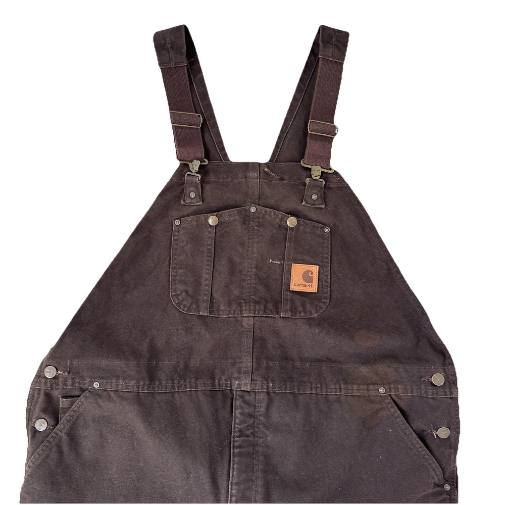 Carhartt Bib Overalls Mens 47x28 Brown Canvas Insulated Workwear Utility R27 DKB